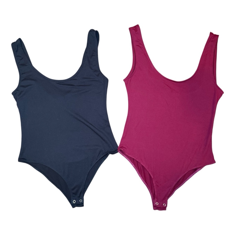 Mindcode Sleeveless Thong Bodysuit 2 Pc Bundle - Black & Maroon Red - Size S/M